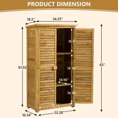 Syemin 23ft&sup3; Outdoor Storage Sheds, Vertical Tall Tool Shed with Lockable Door, Waterproof Roof for Patio, Backyard and Lawn, Brown, 34.25"*18.5"*63"