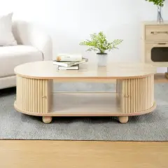 Christopher Knight Home Arizona Oval Wood Coffee Table with Half-Cover Accordion Door and Storage