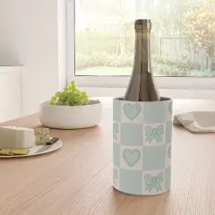 Doodle By Meg Blue Bow Checkered Print Wine Chiller