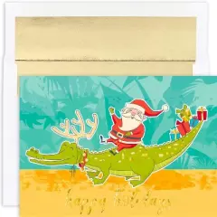Masterpiece Studios Warmest Wishes 18-Count Christmas Cards, Santa & Gator, 7.87" x 5.62" (919300)