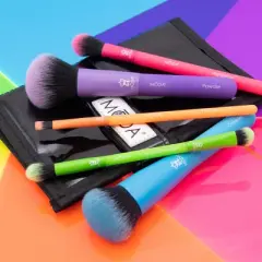 MODA Brush Totally Electric Complete Face  6pc Travel Sized Makeup Brush Flip Kit, Includes Powder, Complexion, and Highlighter Makeup Brushes