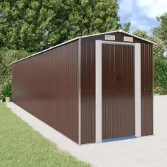 vidaXL Garden Shed Dark Brown Galvanized Steel Large Garden Shed - 75.6" x 336.6" x 87.8"
