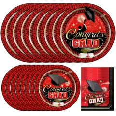 Treasures Gifted Red Graduation Party Tableware Starter Set for 24 Guests