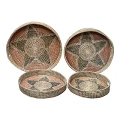 Essential Decor & Beyond 4PC Round Seagrass Tray Set