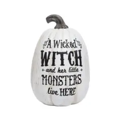 Transpac Resin Witch Pumpkin Decorative Object for Halloween - White Pumpkin Figurine for Tabletop Decor and Gifts