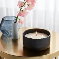 16oz Blackened Bowl Ceramic with Multi Woodwick and Dustcover Dried Leaves + Hickory Candle Black - Threshold&trade;