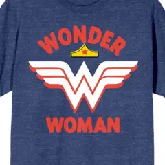 Wonder Woman Logo And Tiara Crew Neck Short Sleeve Navy Melange Women's T-shirt