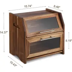 Countertop Bread Box Double Layer Wooden Corner Bread Storage Container