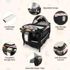 Infans 4 in 1 Portable Pack & Play Foldable Baby Bassinet w/Mattress Carrying Bag Black