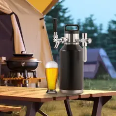 VEVOR Beer Growler Tap System, 64Oz 1.89L Mini Keg, 304 Stainless Steel Pressurized Beer Growler, Keg Growler with Pressure Display, Black