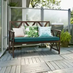 Costway Outdoor Garden Park Bench with Padded Cushion Wood Grain Coated Heavy Duty Frame