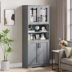 CuisinSmart 67in Tall Kitchen Pantry Storage Cabinet, Freestanding Pantry Cabinets with 4 Doors and Adjustable Shelves for Living Room Office