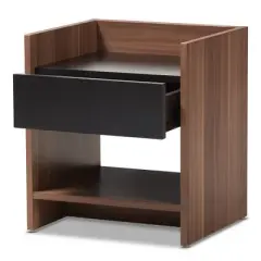 Vanda Modern and Contemporary Two - Tone Wood 1 - Drawer Nightstand - Brown - Baxton Studio