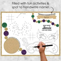 Big Dot of Happiness Mardi Gras - Paper Masquerade Party Coloring Sheets - Activity Placemats - Set of 16