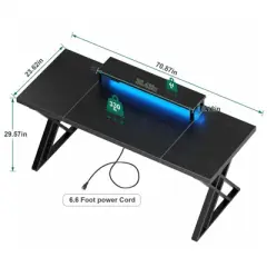 Dolonm 70.8 in. Thick Desktop Gaming Computer Desk with USB Hub, LED Lights &Monitor Stand,Heavy Duty X-Frame Office Desk