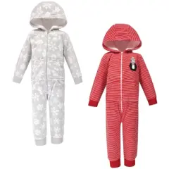 Hudson Baby Toddler Fleece Jumpsuits, Coveralls, and Playsuits 2pk, Red Penguin
