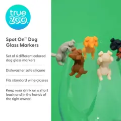 True Zoo Spot On Wine Charms, Silicone Dog Drink Markers, Fits Glasses and Cans, Dishwasher Safe, Multicolor, Set of 6