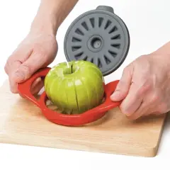 Prepworks Thin Apple Slicer: Stainless Steel Fruit & Mandolin Slicer, Dishwasher-Safe, Red