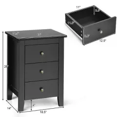 Costway Nightstand End Beside Sofa Table Cabinet w/ 3 Drawers Bedroom Furniture Black