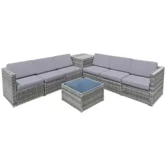 Tangkula Set of 8 Gray Rattan Wicker Sofa & Table Outdoor Cushioned Sectional Patio Furniture