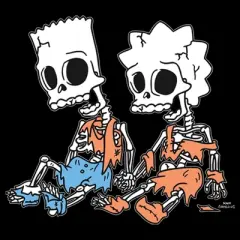 Men's The Simpsons Skeleton Bart and Lisa  T-Shirt - Black - 4X Big Tall