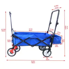 BestParts Heavy-Duty Folding Utility Wagon with Push Handle, All-Terrain Wheels, Collapsible Cart for Outdoor and Garden Use, Blue