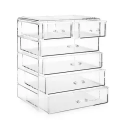 Casafield Makeup Storage Organizer, Clear Acrylic Cosmetic & Jewelry Organizer with 4 Large and 2 Small Drawers
