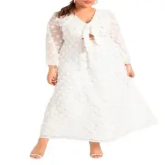 ELOQUII Women&rsquo;s Plus Size Textured Maxi With Ruched Neckline