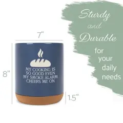 Elanze Designs My Cooking Is So Good Ceramic Cork Bottom Navy Blue Large Capacity Utensil Holder Crock for Countertop Storage, Stylish & Durable for