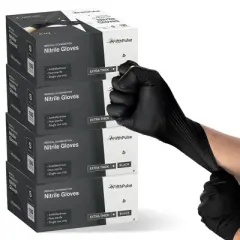 FifthPulse Bulk Case of Extra-Thick Disposable Nitrile Medical Exam Gloves, Black, 100 Count, S - 4.5ML Thickness - 4 Pack