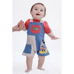 Disney Mickey Mouse Baby Twill Square Neck Short Overalls and and T-Shirt Outfit Set Newborn to Infant
