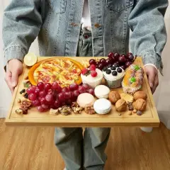 3 Pack Bamboo Charcuterie Boards Set, Large Bamboo Cheese Board Set With Deep Juice Groove for Kitchen, Chopping Board Set for Entertaining