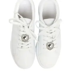 Unique Bargains Hearts Gemstone Shoelace Charms Silver Tone 1 Pair