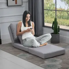 HOMCOM Convertible Flip Chair, Floor Lazy Sofa, Folding Couch Bed with Adjustable Backrest, Metal Frame and Pillows, Living Room Bedroom