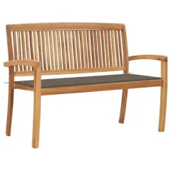 vidaXL Outdoor Patio Bench Stacking Patio Bench with Cushion Solid Wood Teak - Taupe 47.2"