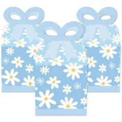 Big Dot of Happiness Blue Daisy Flowers - Square Favor Gift Boxes - Floral Party Bow Boxes - Set of 12