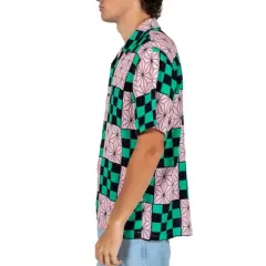 Demon Slayer Tanjiro Nezuko Toss Print Short Sleeve Button Down Men's Woven Top