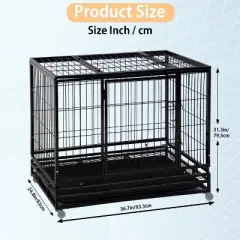 FDW 36/42/48 Inch Dog Crate Heavy Duty Dog Kennel Indoor Outdoor Metal Dog Cage with Removable Pan and Lockable Wheels Pet Playpen for Training