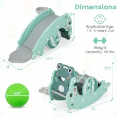 Costway 3-in-1 Kids Slide Rocking Horse Set Convertible Toddler Slide w/ Basketball Hoop Green/Pink