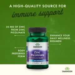 Swanson Zinc Picolinate Mineral Supplement, Helps Support Immune, Prostate & Vision Health, 22 mg (60 Capsules)