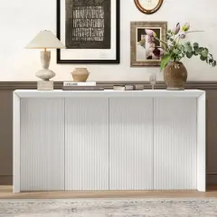 59.7"W Acacia Wood Veneer Console Table, Entryway Table with Wavy Design, Modern Hallway Table - ModernLuxe