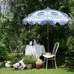 LAGarden Our Beach Portable Umbrella for Sand Beech Wood Pole Carry Bag