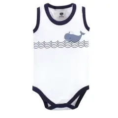 Hudson Baby Infant Boy Cotton Sleeveless Bodysuits 5pk, Sailor Whale