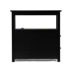 Resenkos End Table with Charging Station, Narrow Sofa Side Table, Wooden Nightstand, Bedroom Living Room Furniture, Black, Small Night Stands