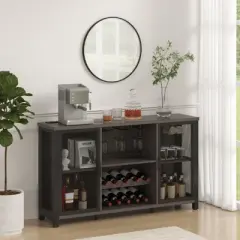 VEVOR 55 Inch Industrial Bar Cabinet, Wine Table for Liquor & Glasses, Sideboard Buffet Cabinet with Wine Rack, Black