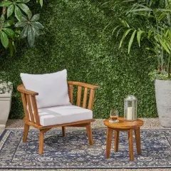 Chilian 2pc Acacia Wood Chair and Table Set - Teak/White - Christopher Knight Home