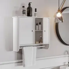 Two Door Wall Mounted Cabinet with Towel Bar White - RiverRidge Home