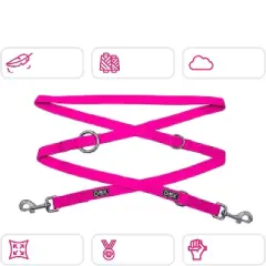 DDOXX Nylon Dog Leash, 3-Way Adjustable, 6.6 ft, Pink