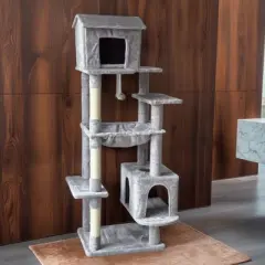 SEVOBAL Pet Tower 63-Inch Multi-Level Cat Tree with Plush Perches, Scratching Posts, Spacious for Play, Relaxation, Gray, 22.44"*11.42"*18.5"