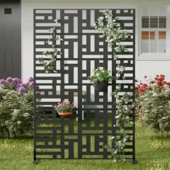 PexFix 72 in. H x 47 in. W Outdoor Metal Helen Street Black Galvanized Panel Screen Garden Fence Brick Pattern Walls